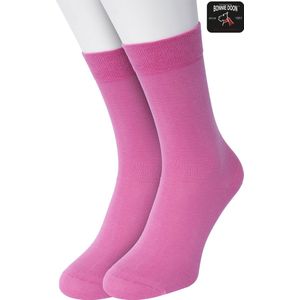Bonnie Doon Basic Sokken Dames Roze maat 36/42 - 2 paar - Basis Katoenen Sok - Gladde Naden - Brede Boord - Uitstekend Draagcomfort - Perfecte Pasvorm - 2-pack - Multipack - Effen - Pink - OL834222.44