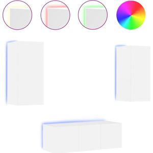 vidaXL 4-delige Tv-wandmeubelset met LED-verlichting bewerkt hout wit