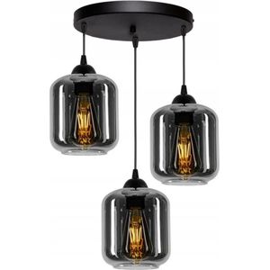 Hanglamp Industrieel Smoke Rookglas / Zwart - 3-lichts - Ronde plaat - Glas - Hanglampen Eetkamer, Slaapkamer, Woonkamer