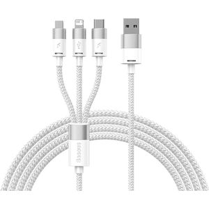 Baseus USB naar Lightning/USB-C/Micro USB Kabel 3.5A 1.2M Wit