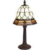 LumiLamp Tiffany Tafellamp Ø 21x39 cm Beige Bruin Glas Kunststof Rond Tiffany Bureaulamp