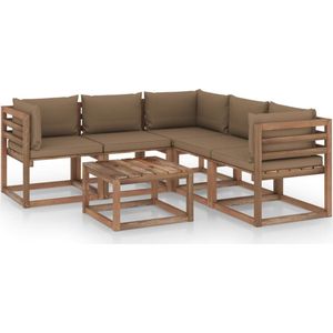 The Living Store Tuinset Hout - Loungebanken - Grenenhout - Taupe kussens - 60x60x36.5cm