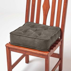 Katoenen stoelkussen 40 x 40 cm, stoelkussen met vestigingsriemen en veloursschoenen, 10 cm hoog matraskussen voor stoelen, taupe/grijs