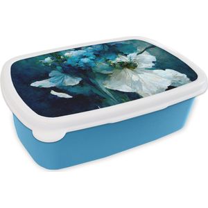 Broodtrommel Blauw - Lunchbox - Brooddoos - Bloemen - Boeket - Verf - Blauw - 18x12x6 cm - Kinderen - Jongen