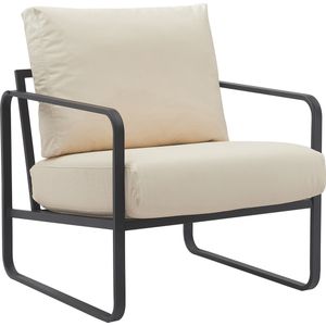 CLP Manea Fauteuil - Lounger - Met armleuning - Design - Met stevig metalen frame - Gestoffeerde club fauteuil creme Kunstleer