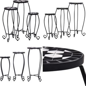 vidaXL Bijzettafels mozaïek 3 st keramiek zwart en wit - Tafeltje - Tafeltjes - Tafel - Tafels