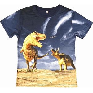 T-shirt met dino's, blauw, full colour print, kids, kinder, maat 134/140, dinosaurus, stoer, mooie kwaliteit!