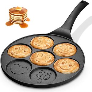 Pannenkoekenpan Smileys Smiley - Pancake Pan - Omeletpan - Omeletmaker - Eierpan - Anti Aanbak - 7 Vakken