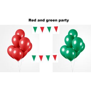 Red and green party set - 2x vlaggenlijn rood en groen - 100x Luxe Ballonnen rood/groen - Festival thema feest party verjaardag gala jubileum