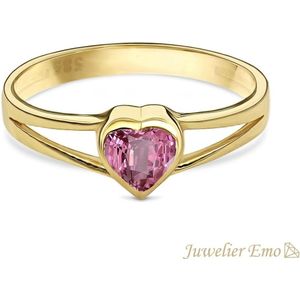Juwelier Emo – 14 Karaat Gouden Kinderring meisjes met Roze Hart Zirkonia - KIDS - MAAT 15.00