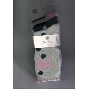 sokken voor Meisjes - casual - 6 pack - gekarteld afwerking - Roze/Grijs/Blauw - maat 35/38 - HQ - Geschikt onder broek, Rokje, Short