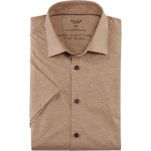 OLYMP - Short Sleeve Overhemd Lvl 5 24/Seven Beige - Heren - Maat 42 - Body-fit