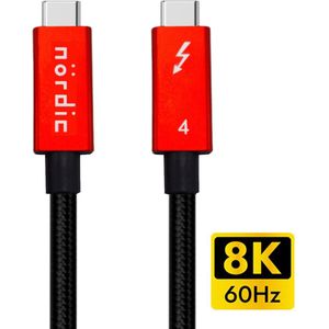 NÖRDIC TB4-152 Thunderbolt 4 USB-C - 40 Gbps - 100 W opladen - 8K video compatibel met USB 4 - Thunderbolt 3 - 1.5m - Rood