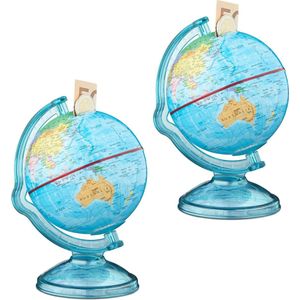 Relaxdays 2 x spaardoos wereldbol - spaarvarken - spaargeld globe – wereldkaart