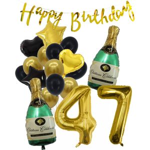 47 Jaar Verjaardag Cijferballon 47 - Feestpakket Snoes Ballonnen Pop The Bottles - Zwart Goud Groen Versiering