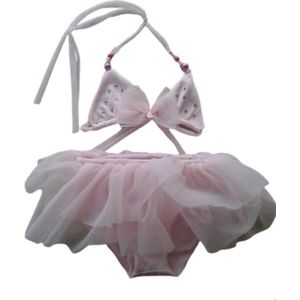 Maat 80 Bikini roze met tule en steentjes badkleding baby en kind zwemkleding