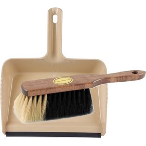 Brumag Stoffer en blik set Freya - blik kunststof - beige - 38 x 30 cm - borstel paardenhaar 29 cm