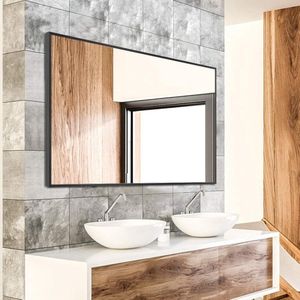 Wandgemonteerde spiegel rechthoekige hangende spiegel metalen ingelijste wandspiegel, beste voor badkamer, wasruimte, slaapkamer, woonkamer (zwart, 36 ""x24"")