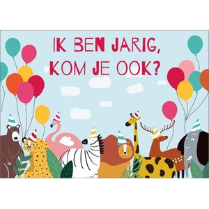 Vrolijke set met 10 dezelfde uitnodigingen voor een kinderfeestje (uitnodiging verjaardag voor kinderen) - Dierentuin - invulbaar - Leuke Post - Set 1