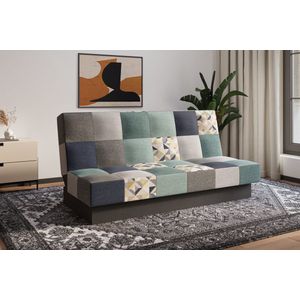 Slaapbank, sofa met slaapfunctie en opbergruimte, moderne bank, 3-zits, Slaapbank - Cyprus patchwork - Lichtblauw + Grijs - Bragi 80/86/28/82/13 + M101