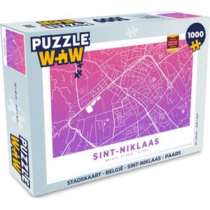 Puzzel Stadskaart - België - Sint-Niklaas - Paars - Legpuzzel - Puzzel 1000 stukjes volwassenen - Plattegrond