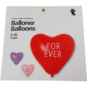 Hartjes ballonnen met verschillende teksten - Rood / Paars / Roze - Latex - 25 cm - 6 Stuks - Valentijnsdag - Liefde - Love - Love is in the air