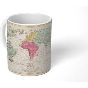 Mok - Koffiemok - Wereldkaart - Vintage - Kleuren - Mokken - 350 ML - Beker - Koffiemokken - Theemok
