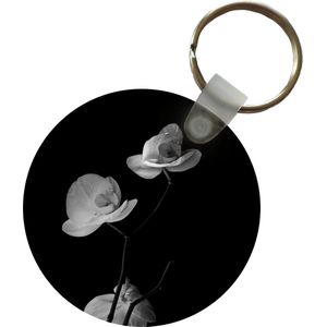 Sleutelhanger - Orchidee - Bloemen - Zwart - Wit - Stilleven - Plastic - Rond - Uitdeelcadeautjes