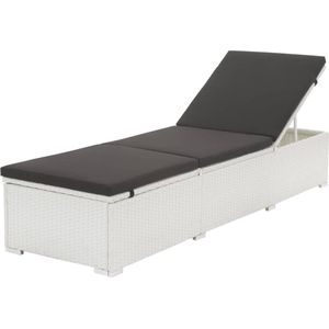 vidaXL-Ligbed-met-zwart-kussen-poly-rattan-wit