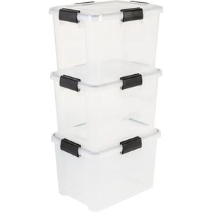 IRIS Airtight Opbergbox - 20L - Kunststof - Transparant/Zwart - Set van 3