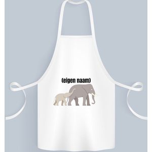 Akyol - olifant en kleine olifant met eigen naam Keukenschort - Olifant - olifanten liefhebbers - mok met eigen naam - iemand die houdt van olifanten - verjaardag - cadeau - kado - 82 bij 71 cm