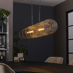 Hanglamp Stringshade cilinder | 2 lichts | zwart nikkel / grijs / staal | metaal | 125 cm breed | 150 cm | eetkamer / eettafel lamp | modern / sfeervol design