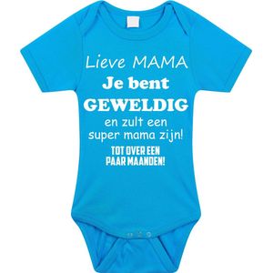 Baby rompertje met leuke tekst | Lieve mama je bent geweldig |zwangerschap aankondiging | cadeau papa mama opa oma oom tante | kraamcadeau | Maat 80 blauw