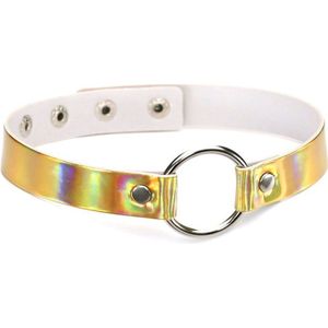 KIMU Choker Goud Holografisch Ring - Iridescent Collar Ketting Sexy Festival