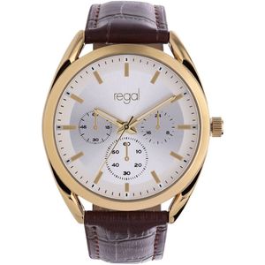 Lucardi Heren Regal heren horloge met bruine band - Horloge - PU leer - Bruin - 34 mm