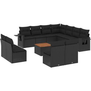 vidaXL 12-delige Loungeset met kussens poly rattan zwart - Loungeset - Loungesets - Tuinset - Tuinbank