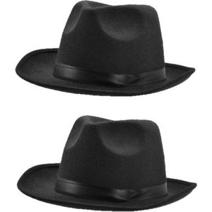 2x stuks zwarte Fedora verkleed hoed voor volwassenen
