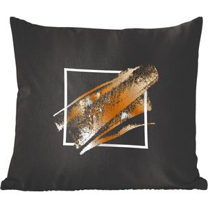 Sierkussens - Kussen - Gouden verfstrepen met een zwarte achtergrond - 60x60 cm - Kussen van katoen