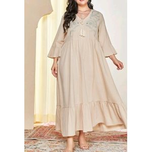 Mooie beige abaya arabische jurk najma oversized model met borduurwerk maat 4XL eu 52/54