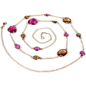 Zilveren halsketting collier halssnoer roze goud verguld Model Multi Forms gezet met rode en bruine stenen