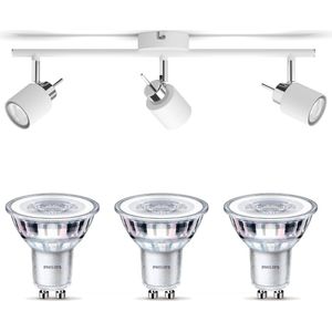 Philips Meranti Opbouwspot met GU10-fitting & Philips LED Scene Switch Spot GU10 50W - LED - Spotjes Opbouw - 3 Lichtpunten - Wit