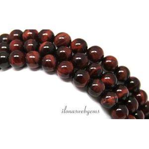 Natuursteen kralen - Tijgeroog kralen rood rond ca. 8mm A kwaliteit Streng ca. 39cm