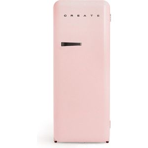 CREATE - Koelkast met vriezer - Capaciteit 281L - 3 verwisselbare planken - Handvat Zwart - Pastel roze - RETRO FRIDGE