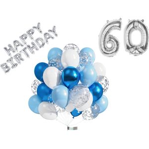 Luna Balunas 60 Jaar Ballonnen Set Zilver Blauw Helium - Verjaardag