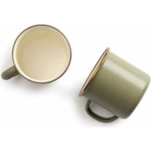 Barebones Enamel mok / beker - Olive - Set van 2 | Emaille cups olijfgroen