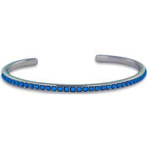 Silventi 9SIL-21331 Zilveren Armband met Steentjes - Spang - Bangle - 3,4 mm Breed - 60 x 53 mm - 17 cm - Turkoois - Rhodium - Zilver