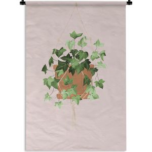 Wandkleed PlantenKerst illustraties - Illustratie van een hangende klimop plant op een roze achtergrond Wandkleed katoen 60x90 cm - Wandtapijt met foto
