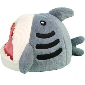 Shark kattengrot, kattenbed, pluizig, knuffelgrot voor katten, kittens, honden, konijnen, kattenslaapgedeelte, pluizig voor binnen (L, blauw)