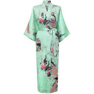 KIMU® Lange Kimono Mintgroen - Maat XL-XXL - Maxi Satijnen Kamerjas - Mint Groen Ochtendjas Lang Japanse Badjas Yukata Geisha Satijn