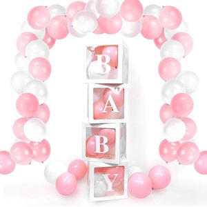 Ballon box decoratie pakket XL met ballonslinger wit en roze 78-delig - ballonbox - ballonslinger - ballonblok - genderreveal - babyshower